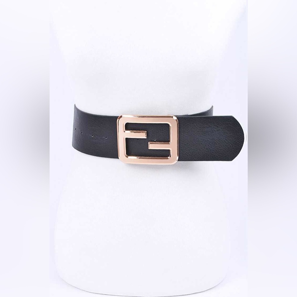 Vegan Leather Gold Buckle Waist Statement Belt